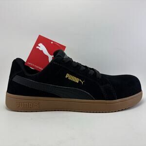 Puma Black Suede Low-Top Sneakers with Brown Gum Sole